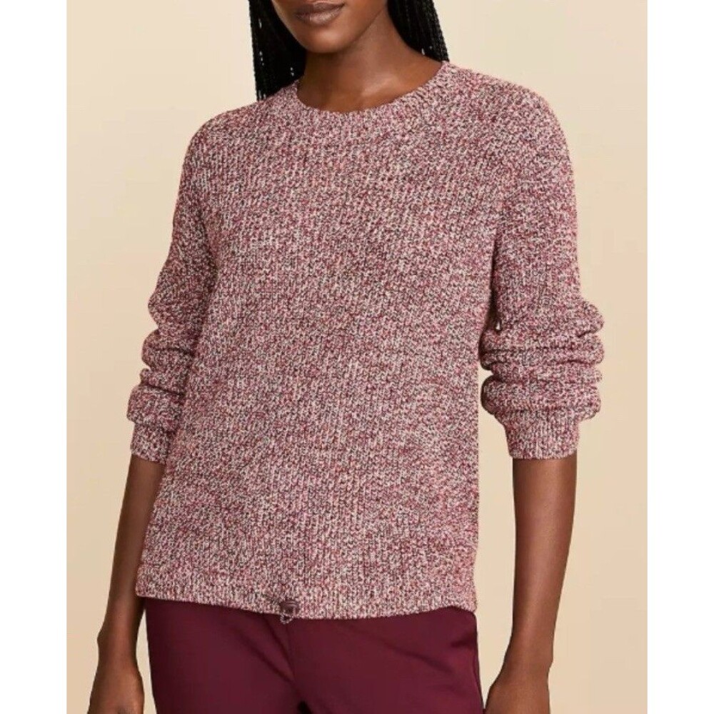 Lou & Grey Womens Medium Sweater Pullover Boxy Marbled Knit Red Cinch Waist